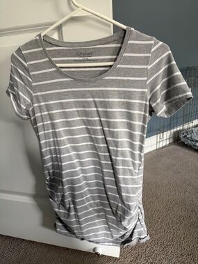 Motherhood Maternity Gray & White Striped Scoop Neck Tee